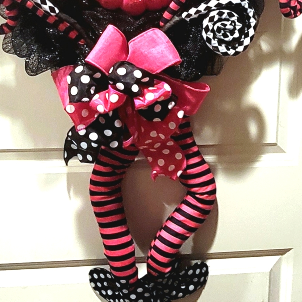 XL Halloween Pumpkin Witch Wreath Deco Mesh Bow - Picture 7 of 12